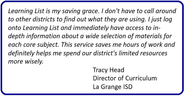 Teacher testimonial re selecting high quality instructional materials: Learning list saves time and informs the selection decisions