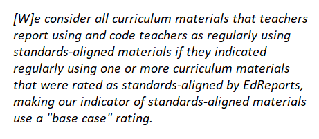 Quote from report's methodology (Box 3.1)  re: How We Determined Teachers' Use of Standards-Aligned Materials. 