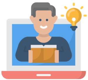 Digital vs Print: Man reading a book in a computer screen