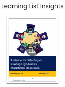 Cover page image of whitepaper on selecting high-quality K-12 curricula. The paper is tiled, Guidance for Selecting or Curating High-Quality Instructional Resources.